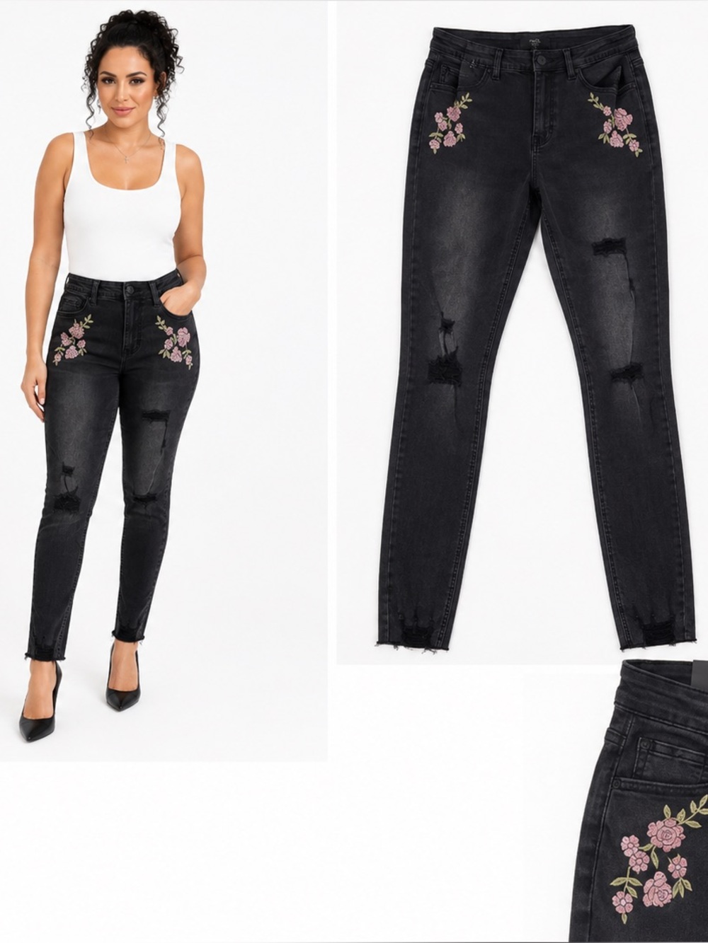 NWT Rue21 Distressed Floral Embroidered High-Rise Skinny Jeans - Women Size 10